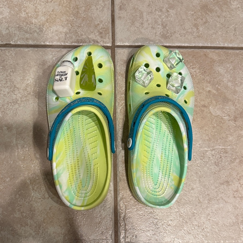 CROCS Green and Blue Tie-Dye Clogs